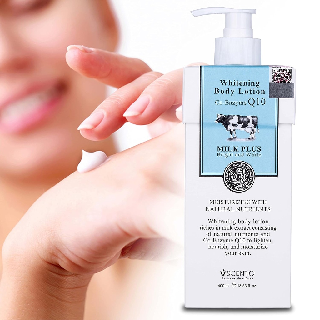 SCENTIO  MILK PLUS WHITENING Q10 BODY LOTION	 