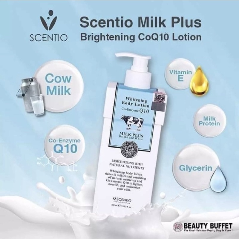 SCENTIO  MILK PLUS WHITENING Q10 BODY LOTION	 