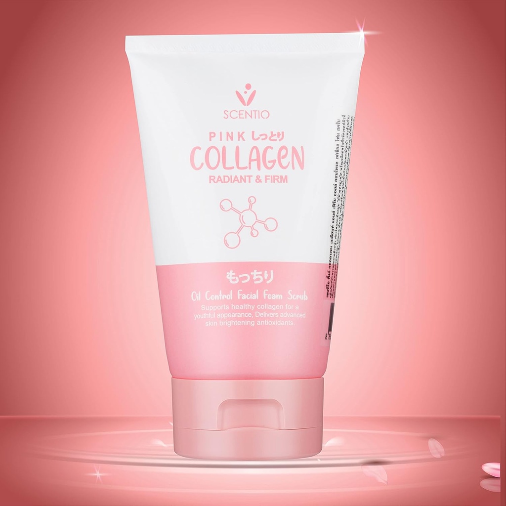 SCENTIO PINK COLLAGEN  RADIANT & FIRM OIL CONTROL FACIAL FOAM SCRUB	 